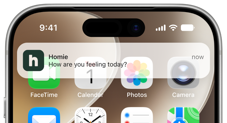 Homie notification on an iPhone home screen